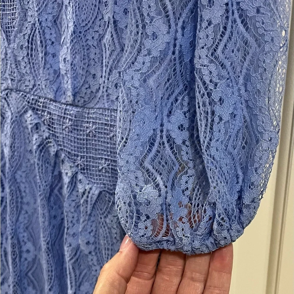 NWT Free People Blue Lace Bittersweet | Mock Neck 3/4 Dolman Sleeves Size 6
